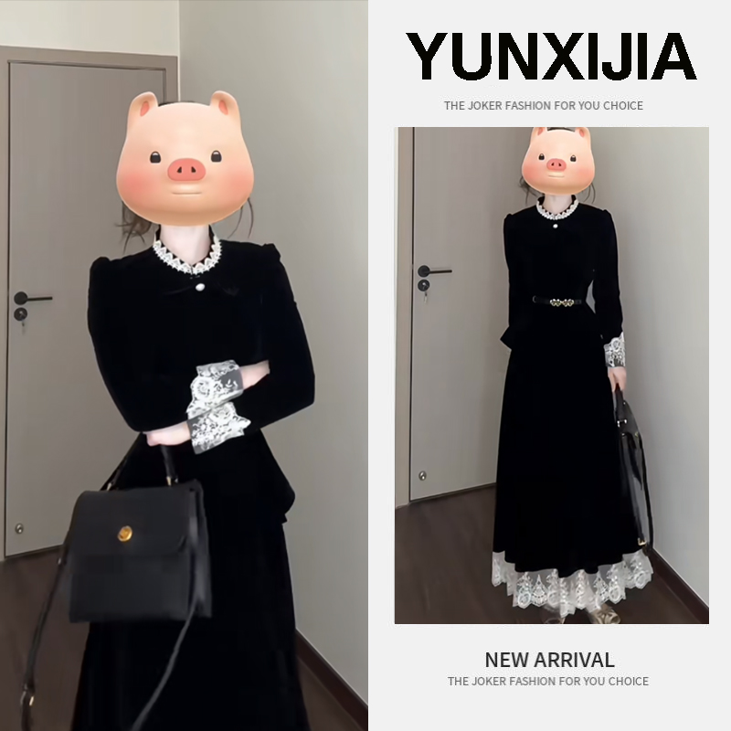 入秋一整套女装2024新款法式千金气质蕾丝拼接上衣半身裙两件套装