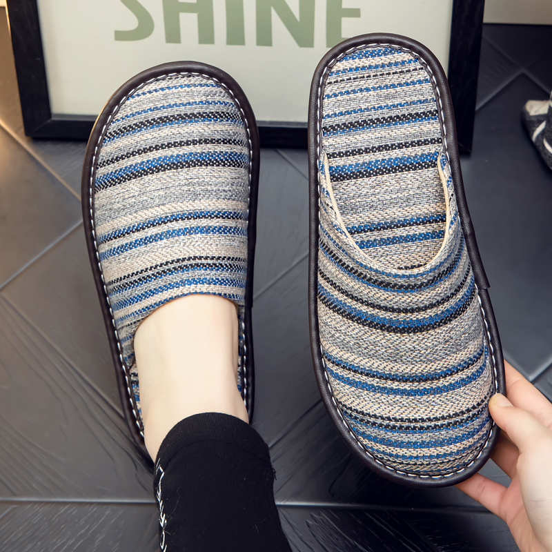 春秋季布艺拖鞋男女情侣居家用室内防滑木地板四季包头棉拖鞋软底