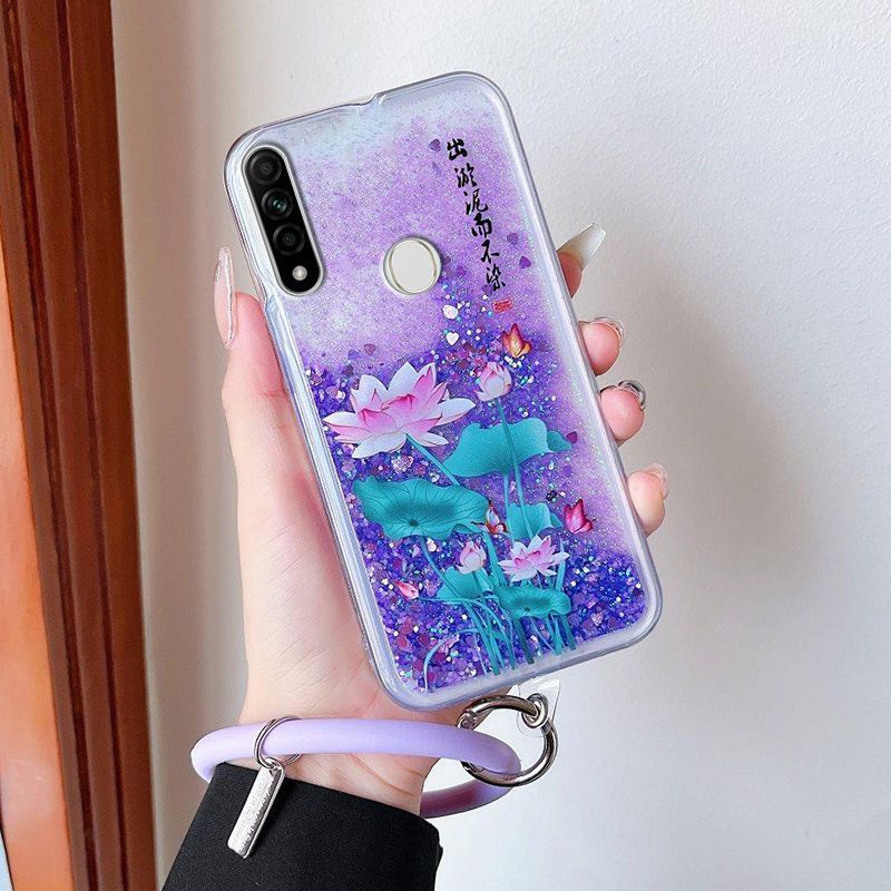 OPPOA8手机壳女款液体流沙PDBM00荷花透明全包防摔硅胶套软ins风