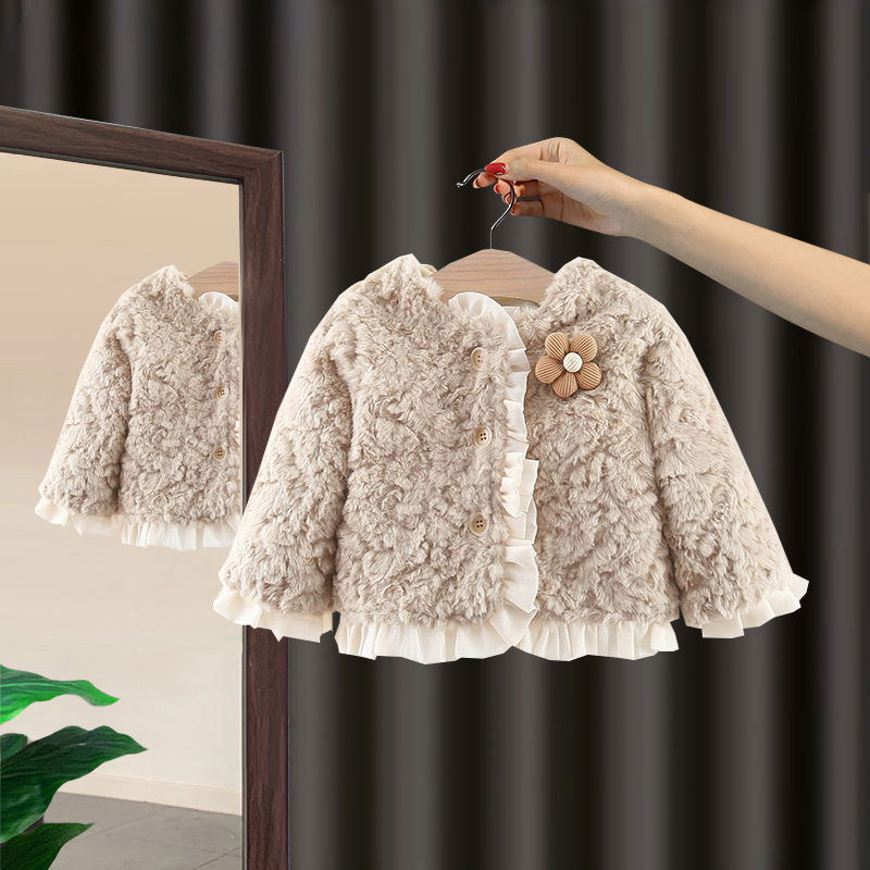 女童冬装厚款毛毛衣外套2025新款婴儿小宝宝上衣加绒童装洋气韩版