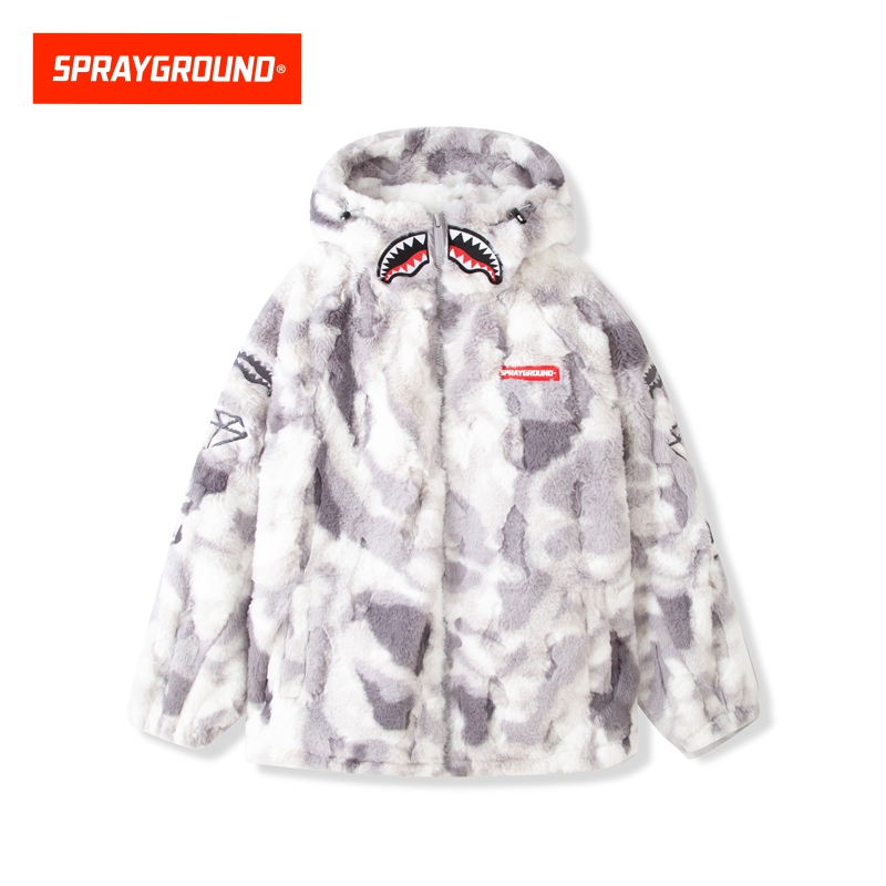 SPRAYGROUND鲨鱼嘴毛绒扎染棉服外套秋冬外套宽松连帽XB WD931121