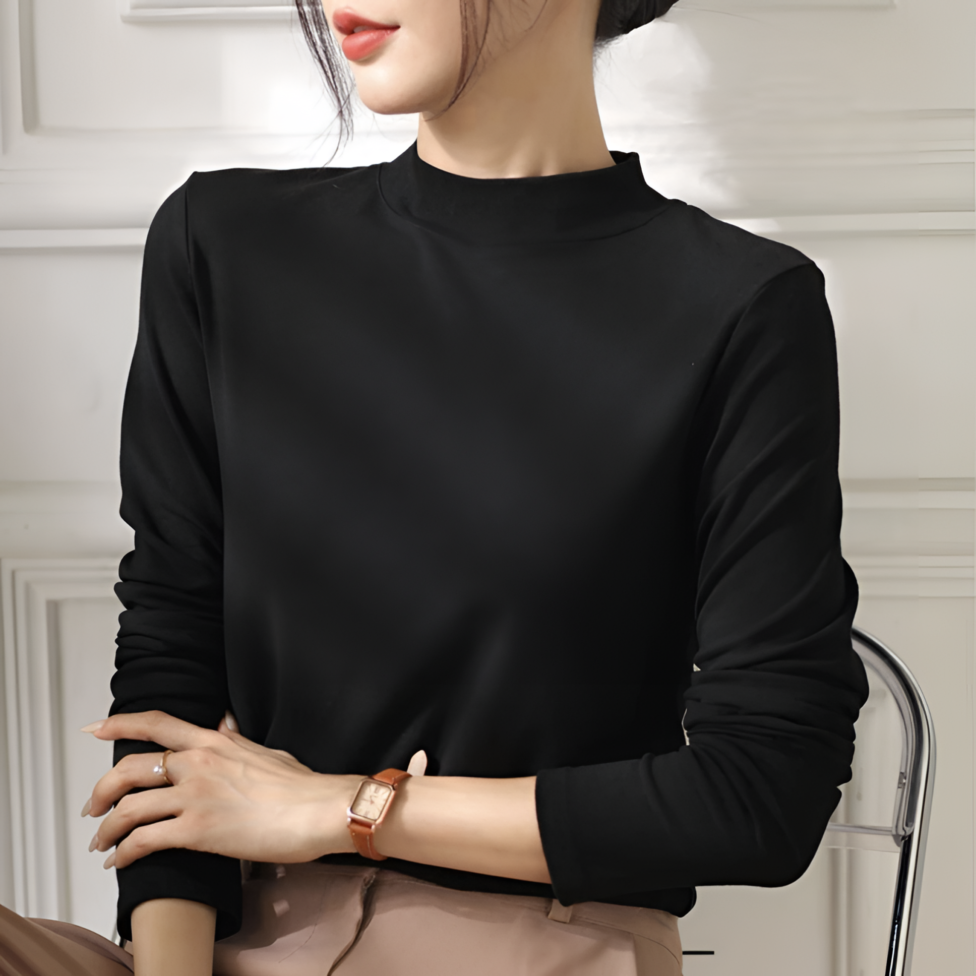 秋冬季纯色小立领打底衫半高领螺纹弹力棉百搭显瘦上衣长袖女t恤