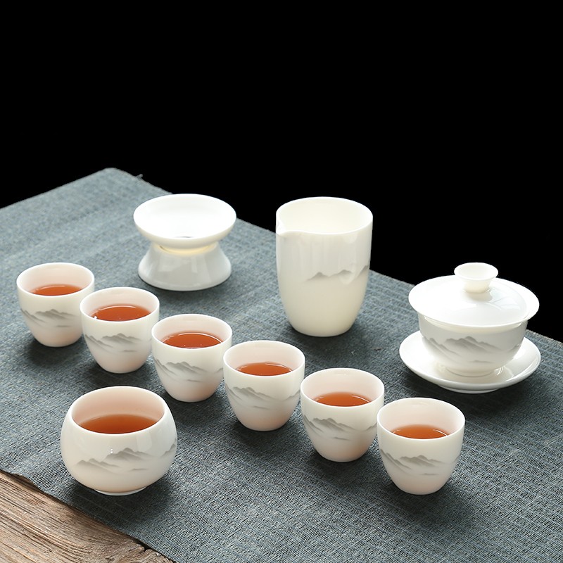 白瓷功夫茶具套装泡茶壶家用客厅轻奢中式办公室高档白瓷盖碗茶杯