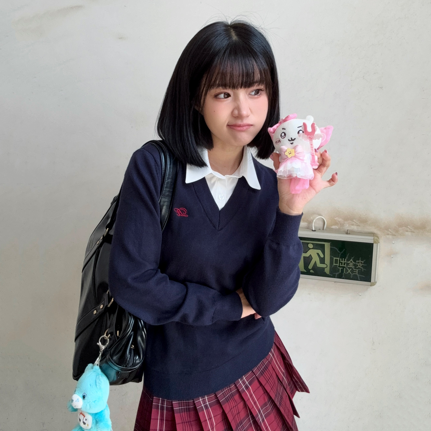 水济中假两件/原创JK毛衣套装V领套头日系长袖针织衫秋冬校供感