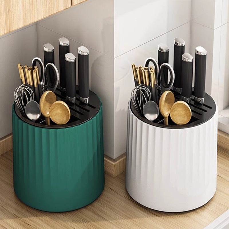 厨房旋转刀架置物架家用多功能台面刀具筷子筒一体收纳盒菜刀架子