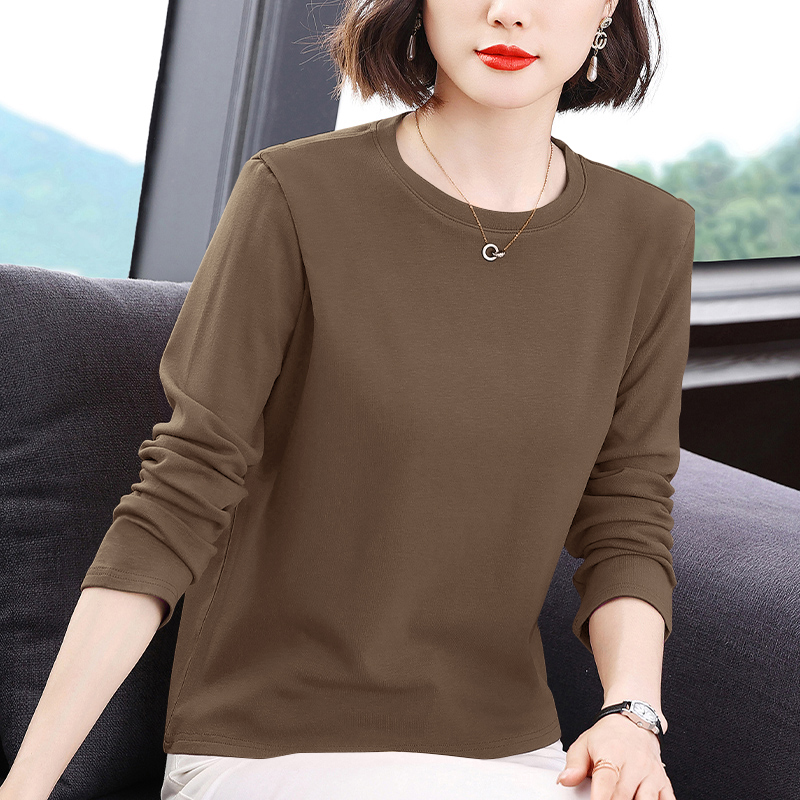 秋冬双面德绒上衣女长袖洋气秋衣女款外穿女士大码圆领内搭时尚