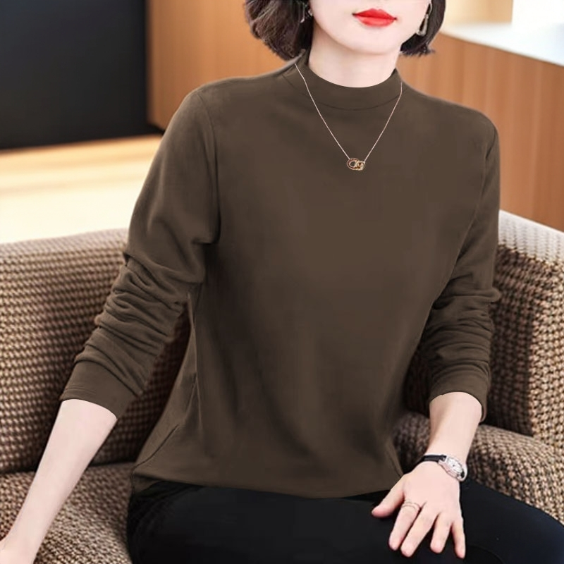 秋冬双面德绒上衣女长袖百搭妈妈装秋衣半高领女士保暖内搭打底衫