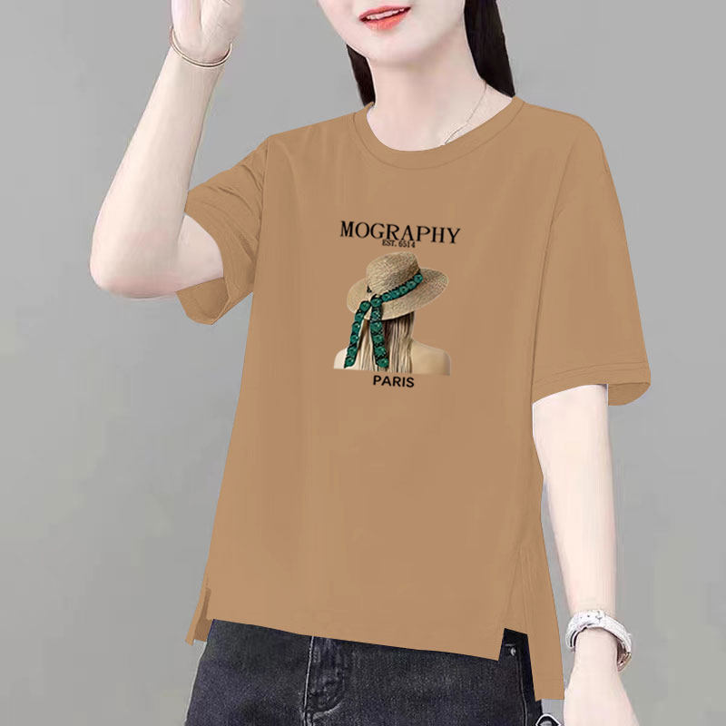 100%纯棉ins短袖t恤女夏季爆款显瘦开叉女士夏装高档宽松全棉上衣