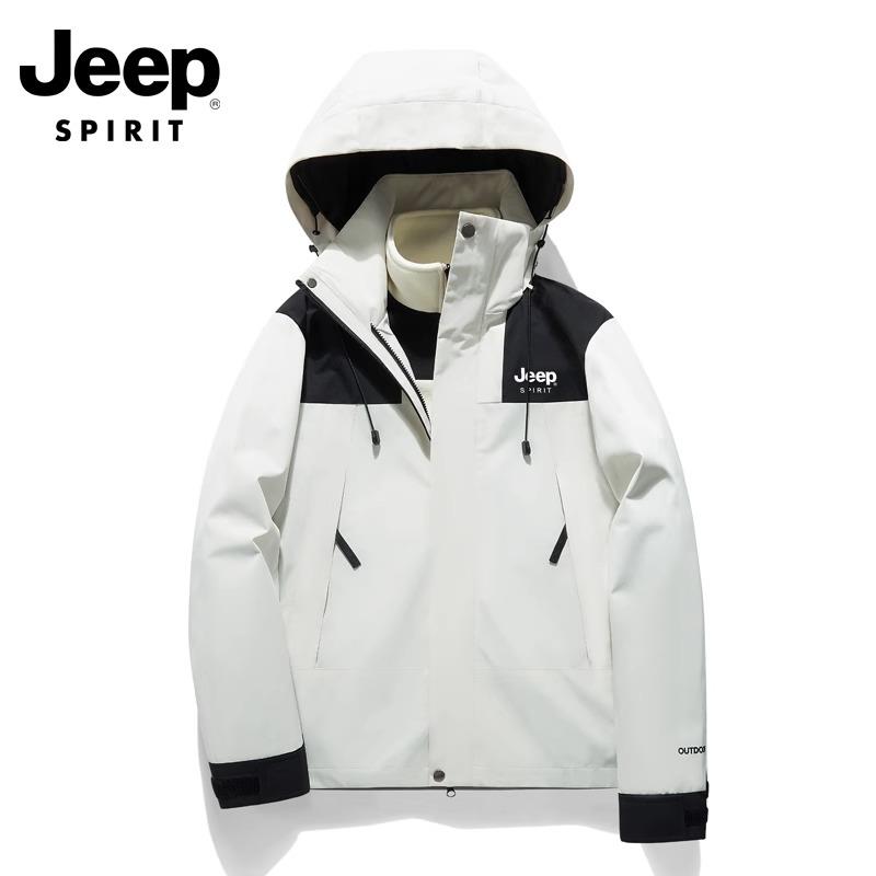 Jeep吉普冲锋衣男女款秋冬季三合一防风可拆卸连帽外套户外夹克男