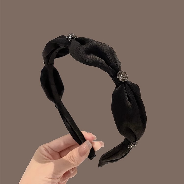 韩国新款高级感绸布水钻打结发箍气质复古法式头箍外出百搭发卡女