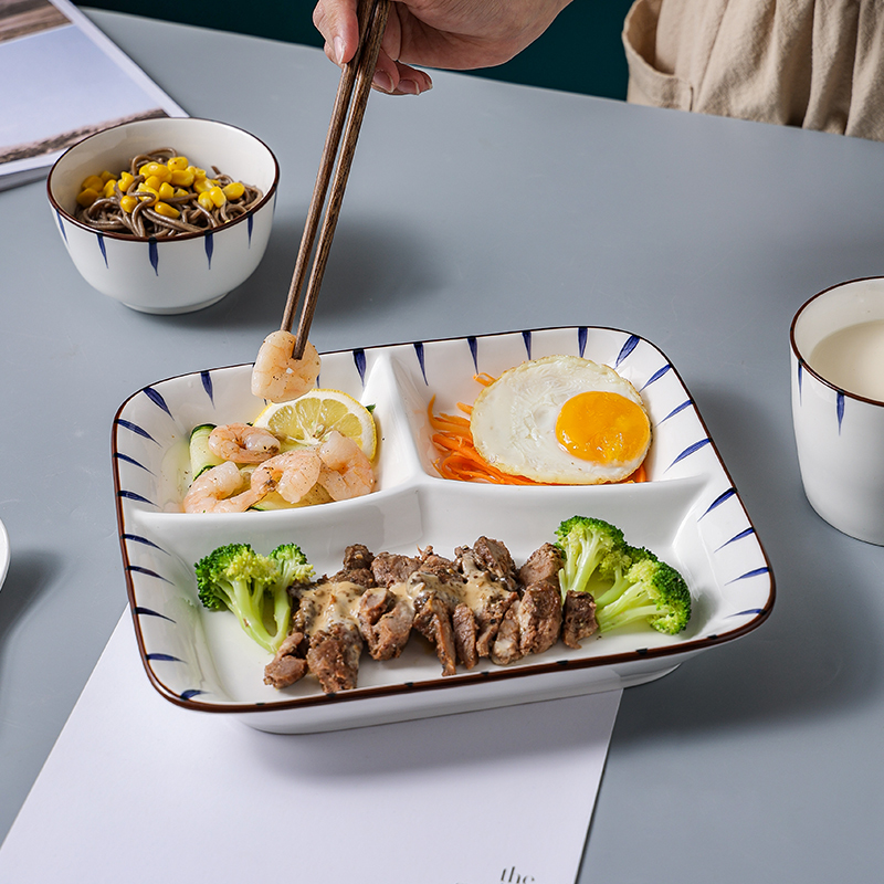 分格211减脂餐盘家用早餐盘子高级感定量分隔大人儿童三格分餐盘