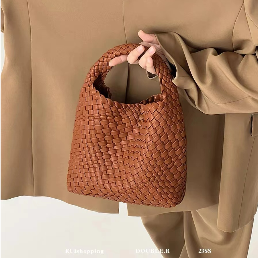 2025春夏新款高级感真皮手工编织手提包女手拎菜篮子包子母包