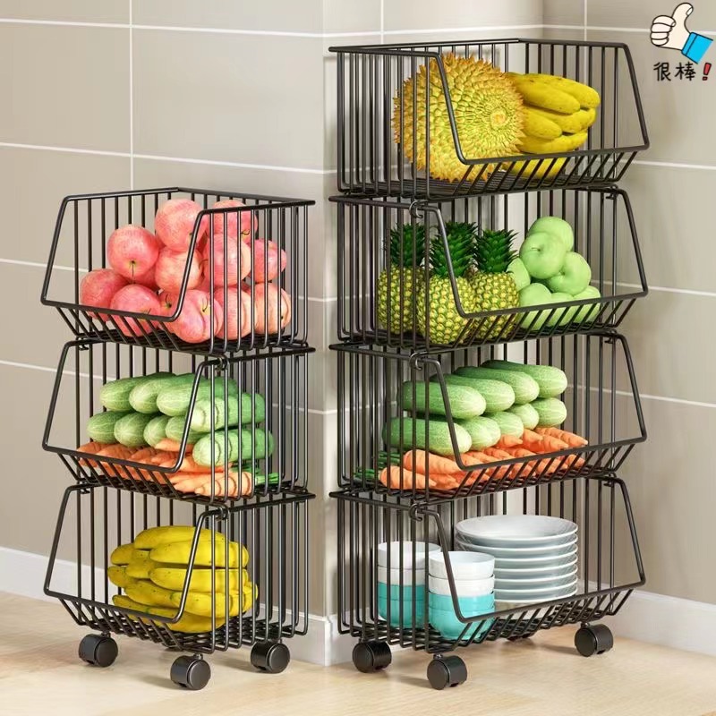 厨房置物架多层落地家用可移动小推车果蔬菜篮子零食玩具收纳架子
