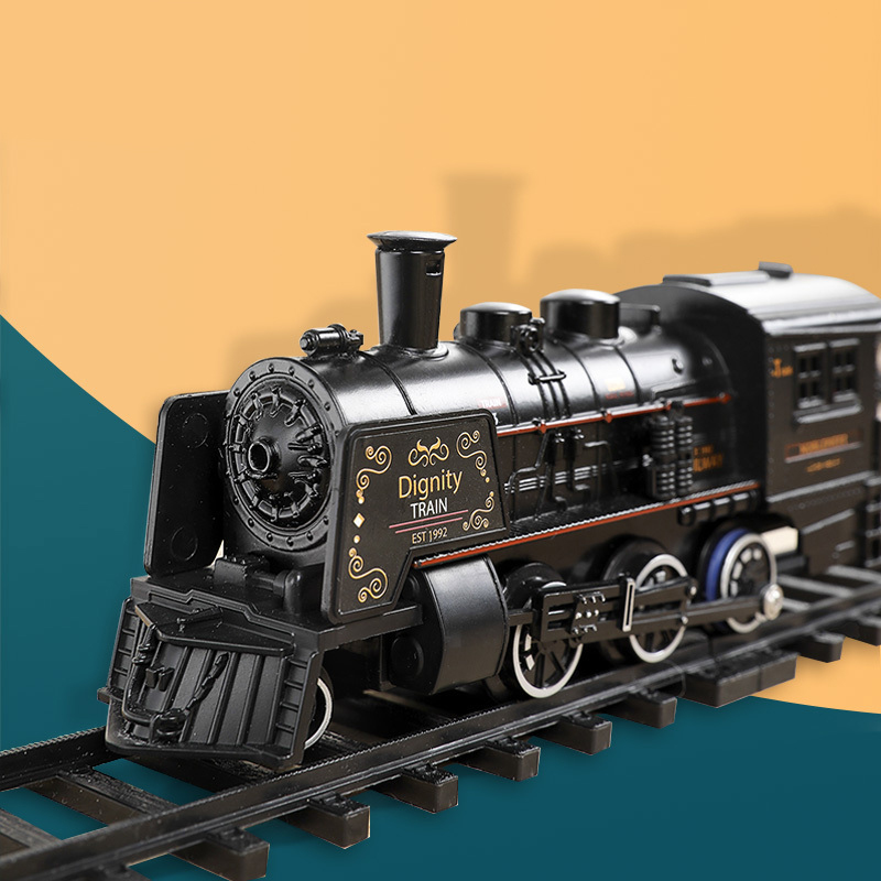 仿真复古蒸汽火车模型停车场合金电动小火车套装轨道高铁玩具男孩