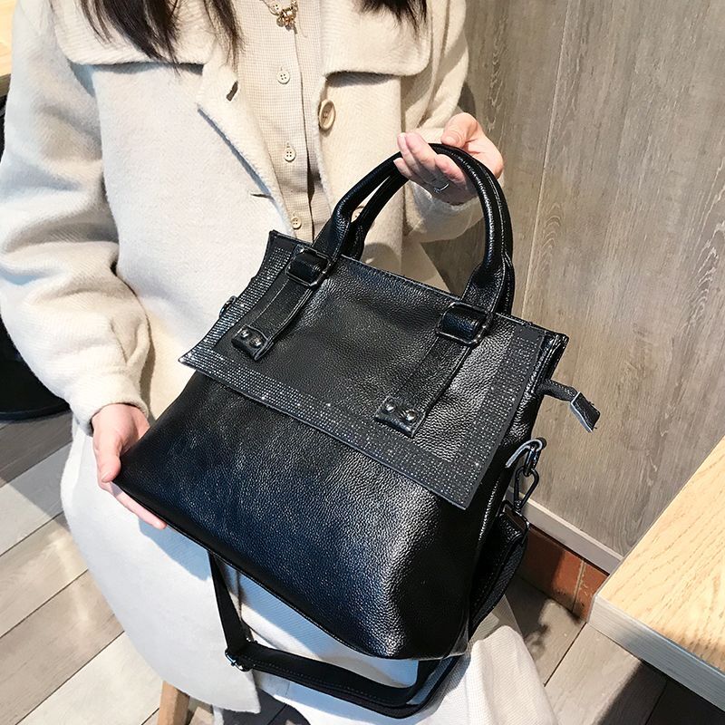 新款时尚镶钻大容量真皮手提包女包2025百搭高级感水钻单肩斜挎包