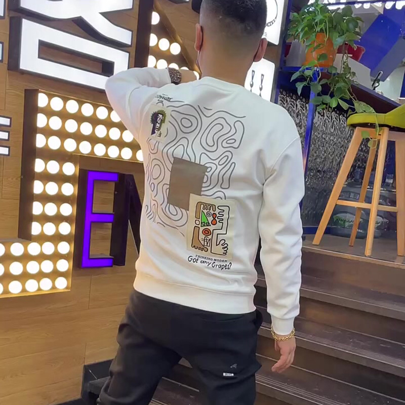 卫衣男士秋冬款ins潮牌网红圆领长袖T恤高街修身套头美式无帽上衣