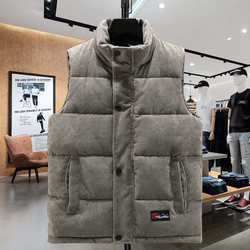 2026年新款立领男士灯芯绒马甲时尚潮流青少年条绒马夹外穿坎肩