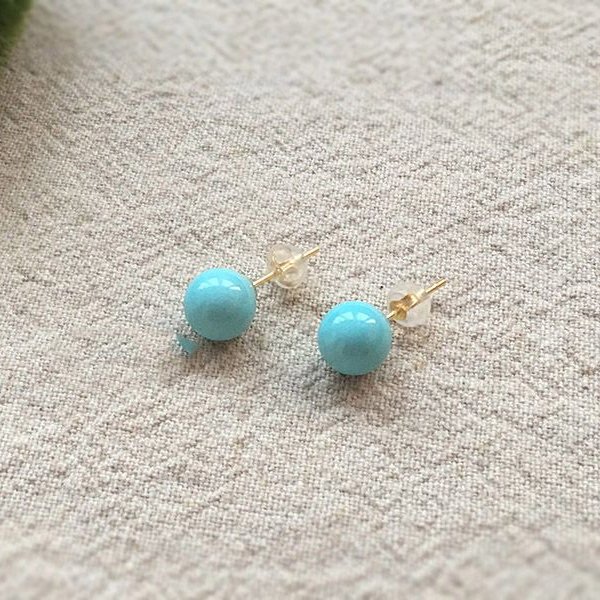 铜合金耳饰 经典天空蓝天然耳钉超显白夏日亮色小球耳钉耳针