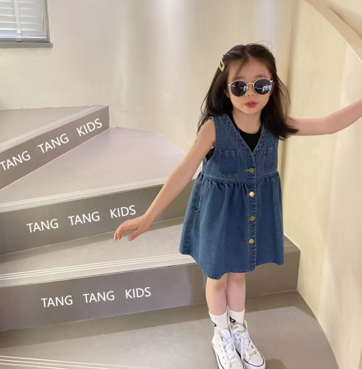 女童春夏新款连衣裙牛仔裙儿童洋气公主裙童装宝百搭休背带裙无袖