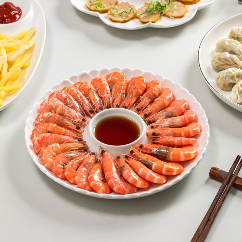 陶瓷虾盘带醋碟饺子盘家用2023新款吃水饺盘子创意子母盘餐盘薯条