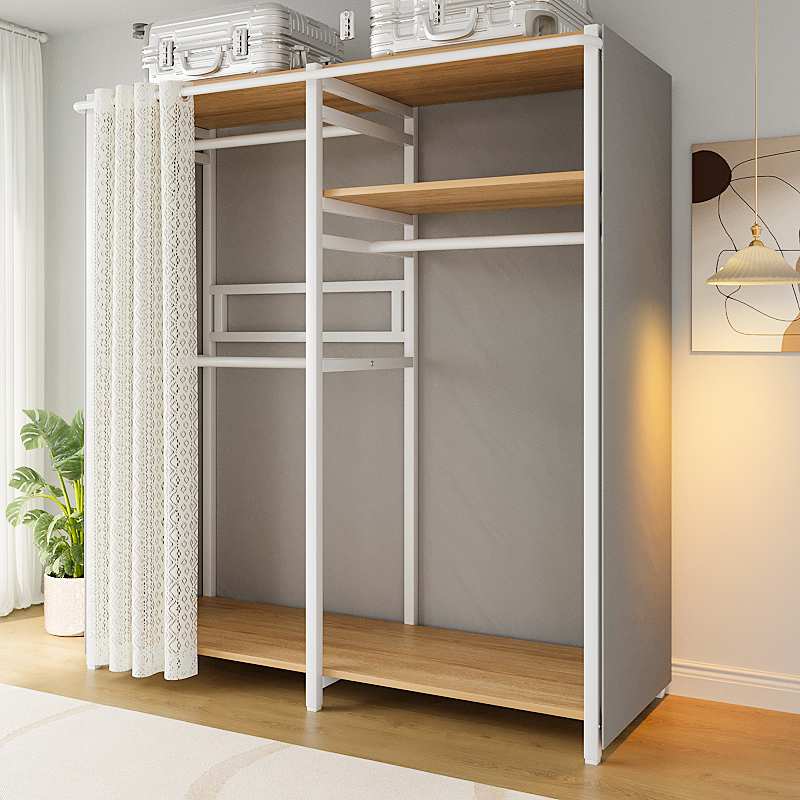 玫瑰依9简易衣柜家用卧室纱帘衣柜出租房落地简约全封闭拉帘款