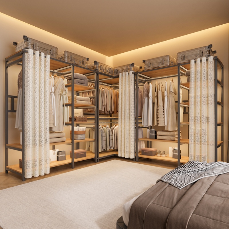 简易金属衣柜落地挂衣架开放式全钢架衣帽间衣柜家用卧室转角衣柜