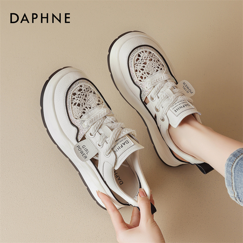 达芙妮时尚透气运动凉鞋2025春夏新款女鞋老爹厚底轻便时尚小白鞋