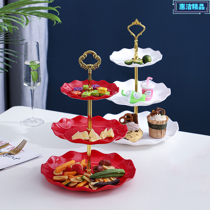 轻奢点心盘三层水果盘零食盘甜品架果盘干果盘婚礼派对盘糖果盘