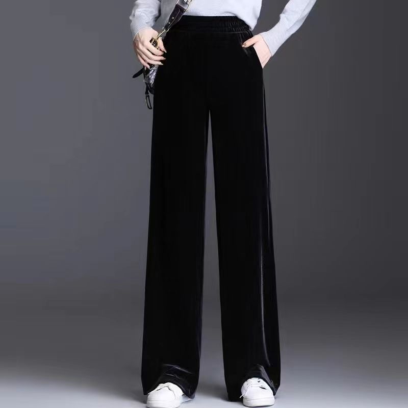 （—180斤）洋气丝绒女高腰垂感显瘦百搭裤长裤修身时尚直筒裤