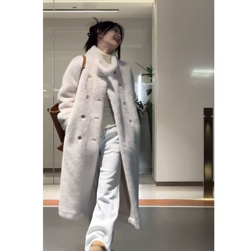 人造皮草 时尚长款气质外套女网红2024冬季新款设计师大衣百搭