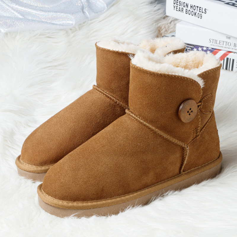 真牛皮雪地靴女低帮防滑女鞋过脚踝加厚加绒棉鞋保暖鞋子百搭冬季