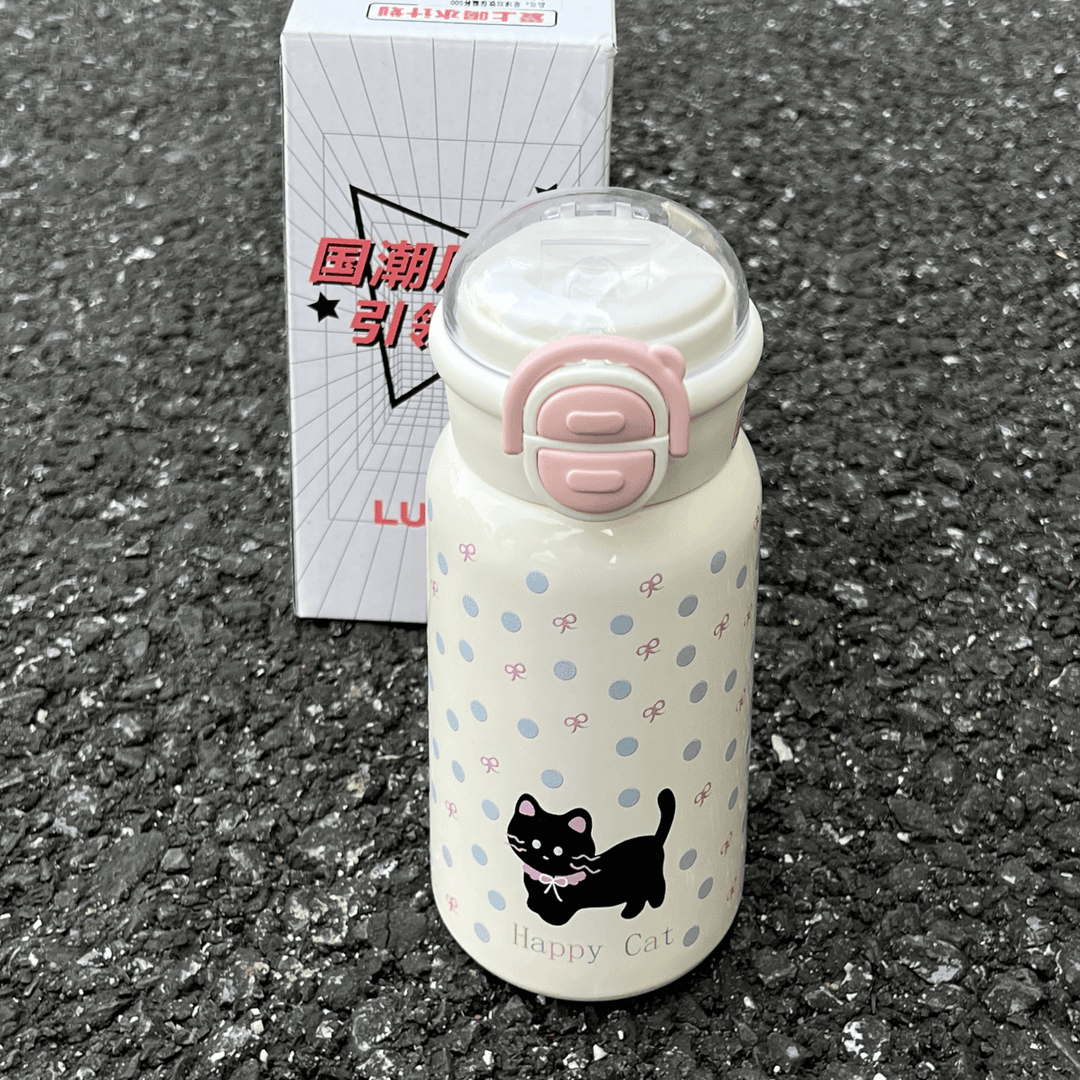 小猫杯子可爱大容量保温杯女生高颜值水杯双饮316不锈钢吸管杯