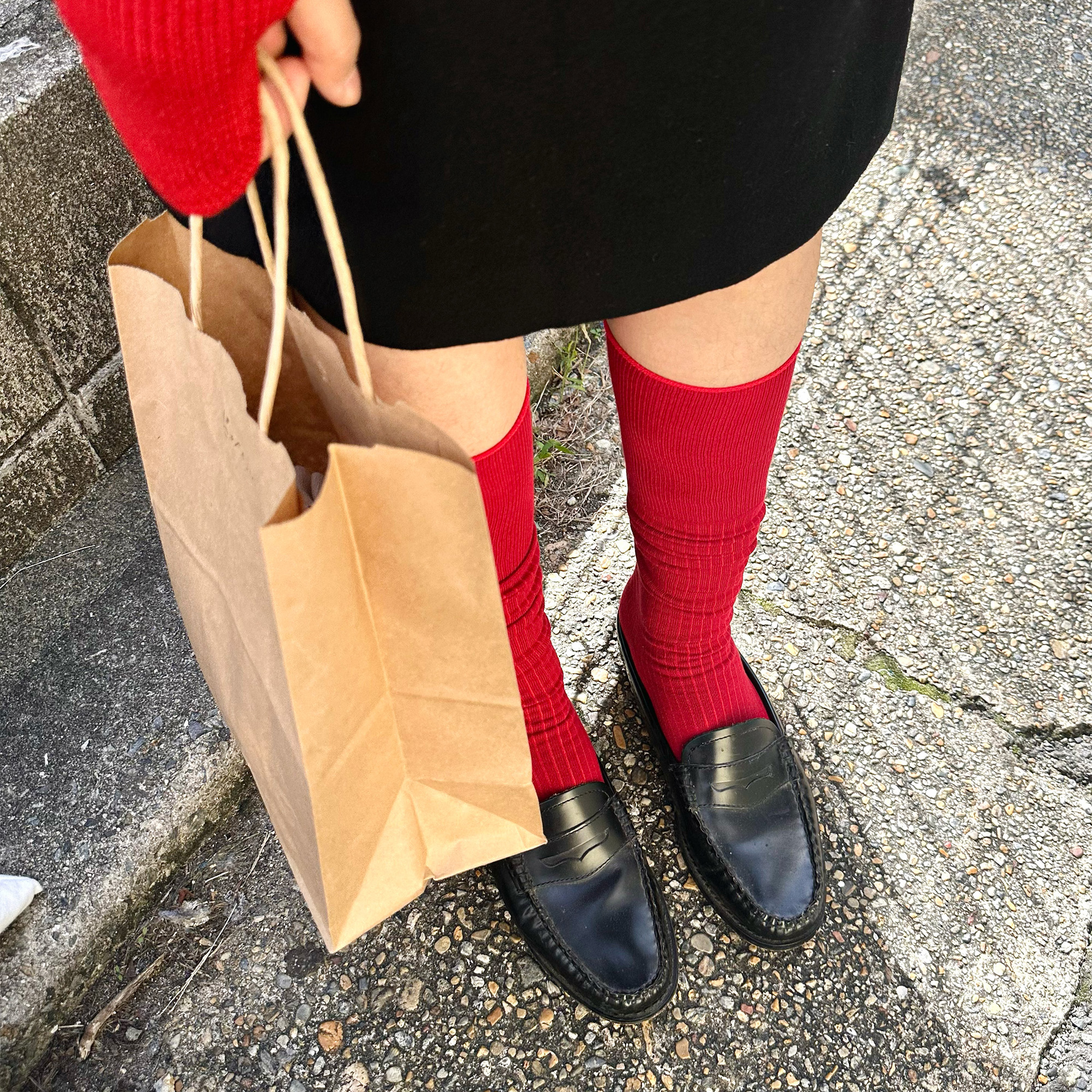 Beeff小腿袜子女 长绒棉｜长筒袜秋冬瘦腿miu灰红色配小皮鞋