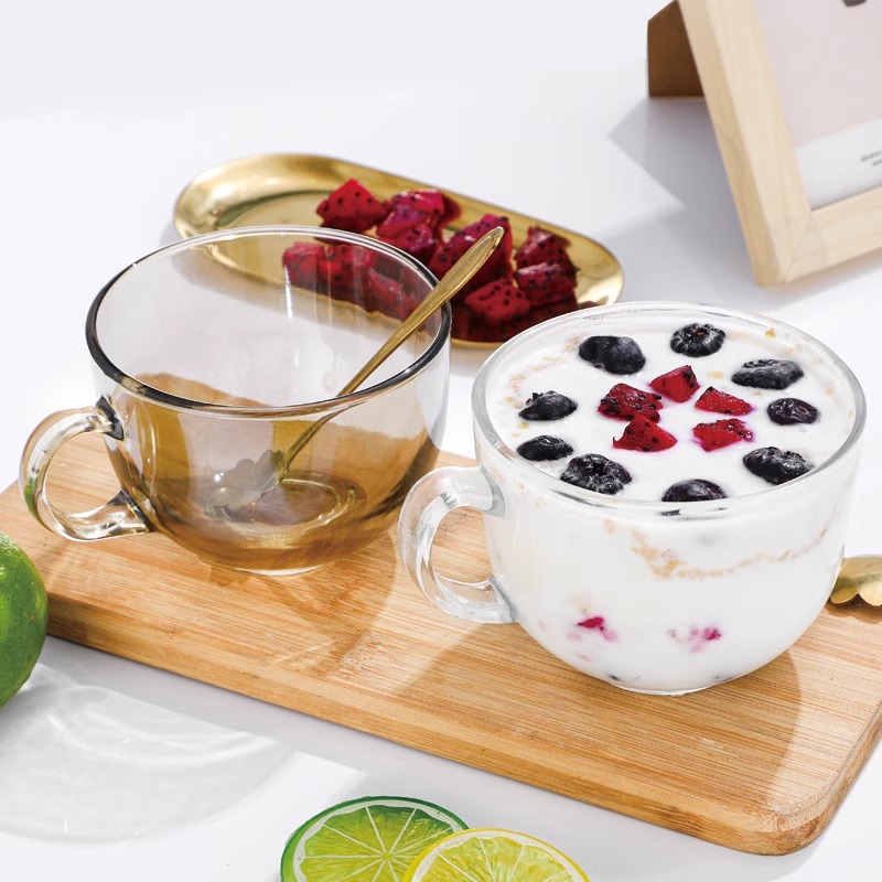 耐高温高颜值玻璃早餐杯可微波大容量燕麦碗带盖勺便携牛奶杯水杯