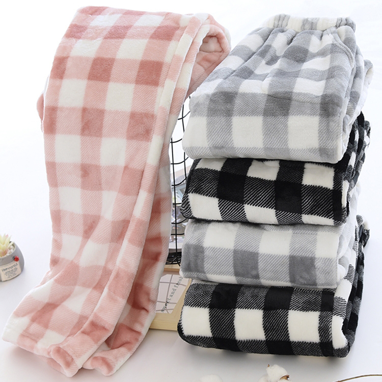 珊瑚绒睡裤女秋冬季长裤法兰绒男可外穿懒人宽松大码加厚裤暖暖裤