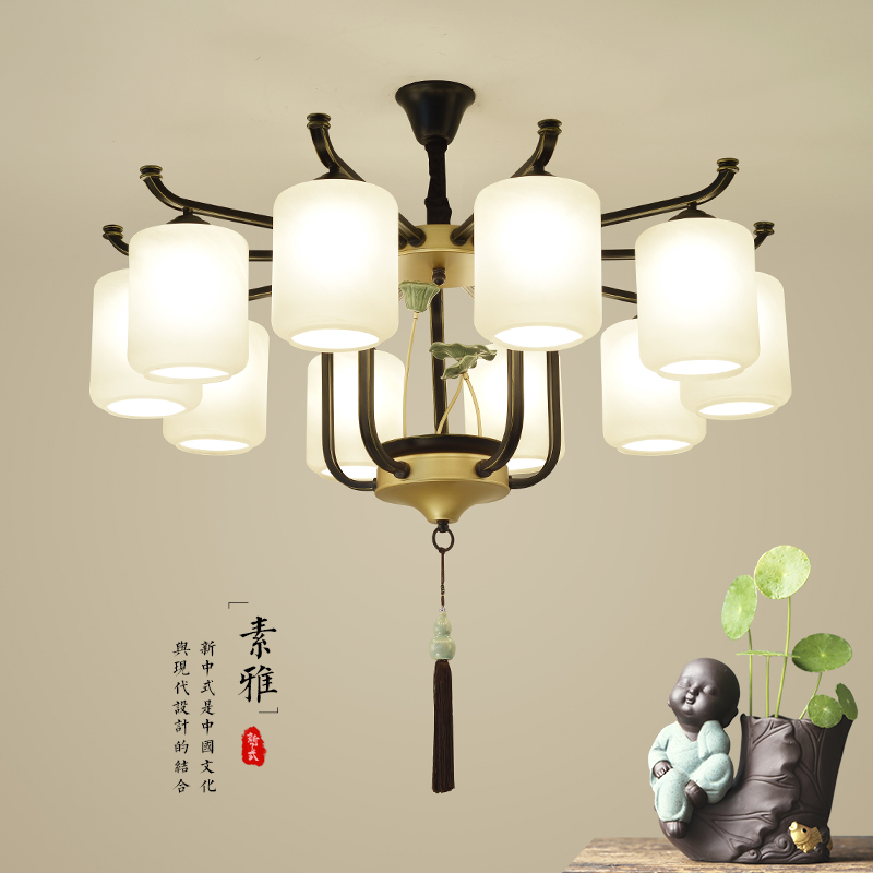 新中式吊灯客厅灯具创意玻璃莲花中国风8头禅意仿古餐厅卧室灯具