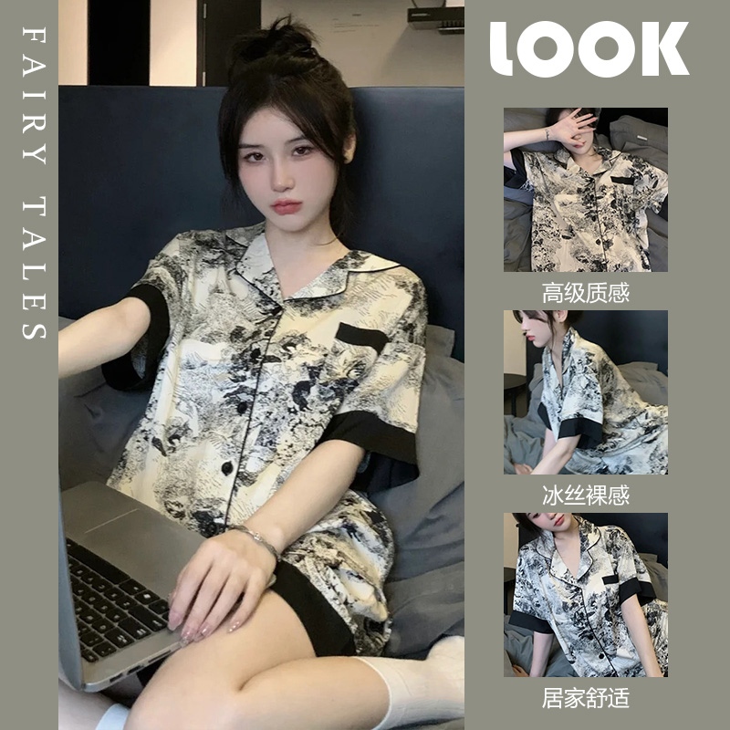 夏季冰丝睡衣女款短袖爆款2025新款套餐薄款高级轻奢家居服可外穿