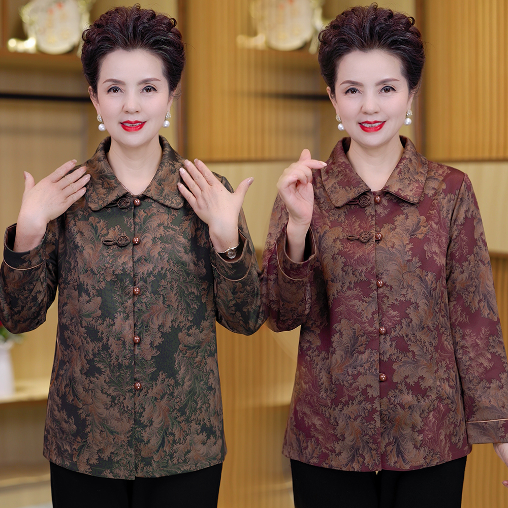 中老年人衬衫秋冬装女奶奶装薄外套老人太太春秋中式妈妈长袖上衣