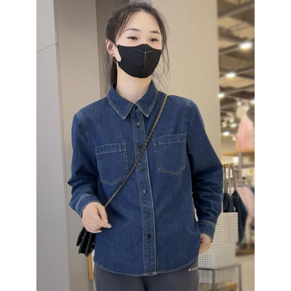 加绒牛仔衬衫女内搭衬衣秋冬新款2025爆款小个子气质减龄长袖上衣