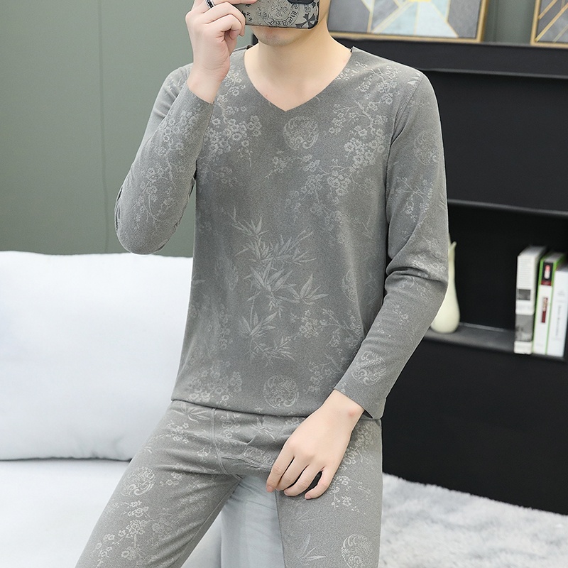 德绒保暖套装男士内衣2026新款无痕V领紧身冬季修身长袖秋衣秋裤