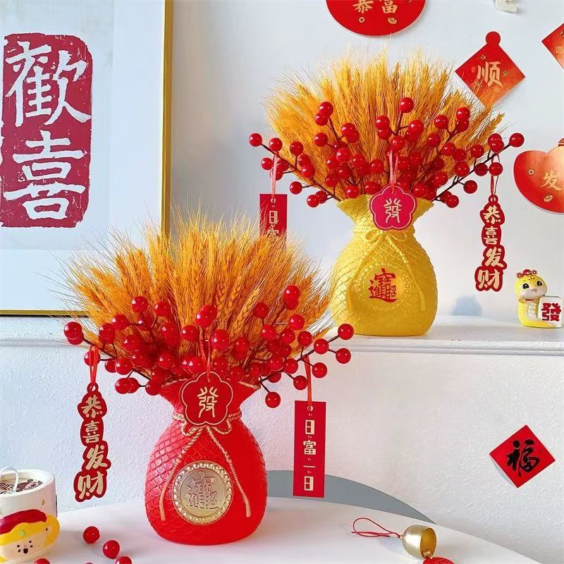 金色大麦穗干花花束福袋福桶年宵花乔迁结婚客厅摆件招财开业装饰