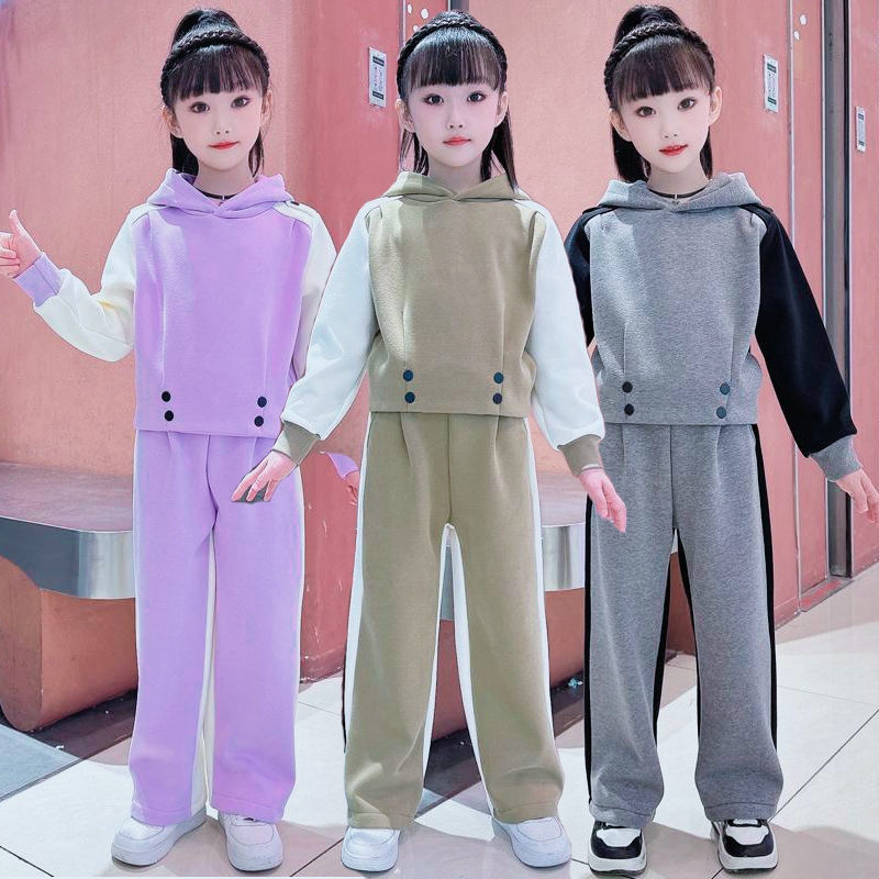 女童秋季新款时尚休闲连帽衣服两件套中大童儿童装套装洋气