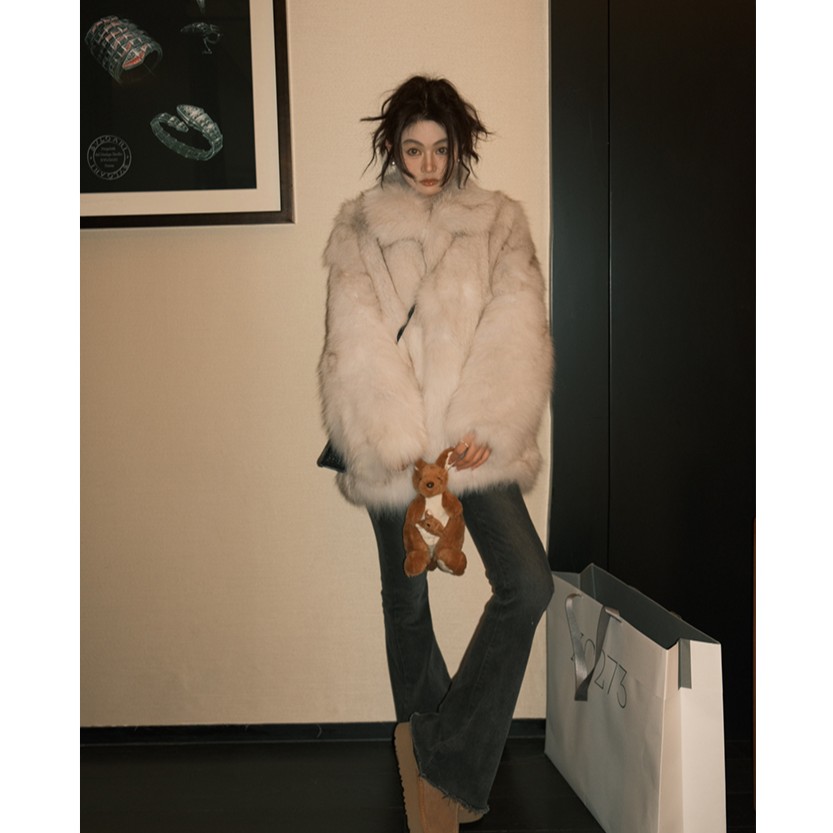 COCO皮草"神明少女"进口狐狸毛腹毛皮草秋冬外套女