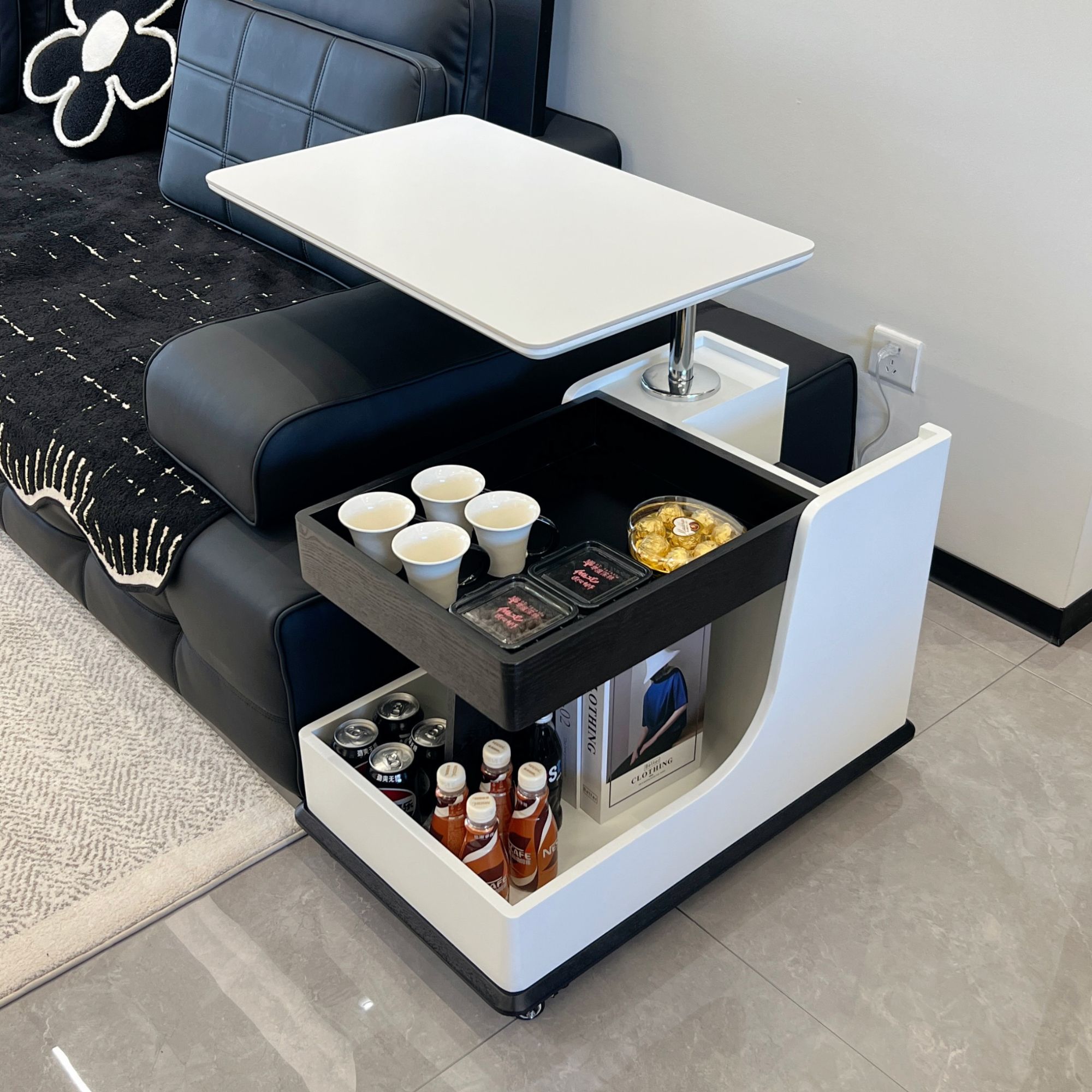 可移动智能茶几客厅轻奢餐车推车家用沙发边柜升降创意可伸缩