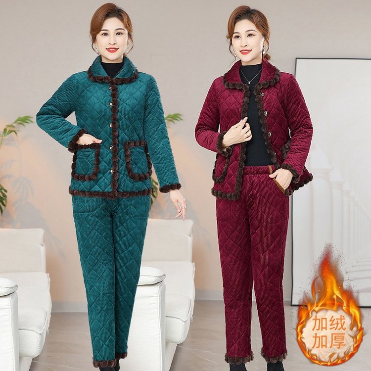 冬季大码妈妈时尚休闲百搭加绒加厚保暖防寒棉衣棉服锁温外套冬季