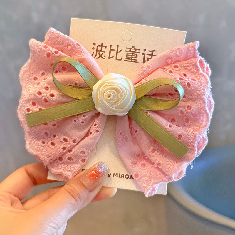 波比童话 网红风仙气蕾丝大蝴蝶结儿童发夹 手工玫瑰花朵女童发饰