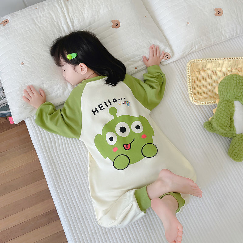 儿童连体睡衣春秋男童女童长袖防着凉睡袋宝宝防踢爬服宝宝家居服