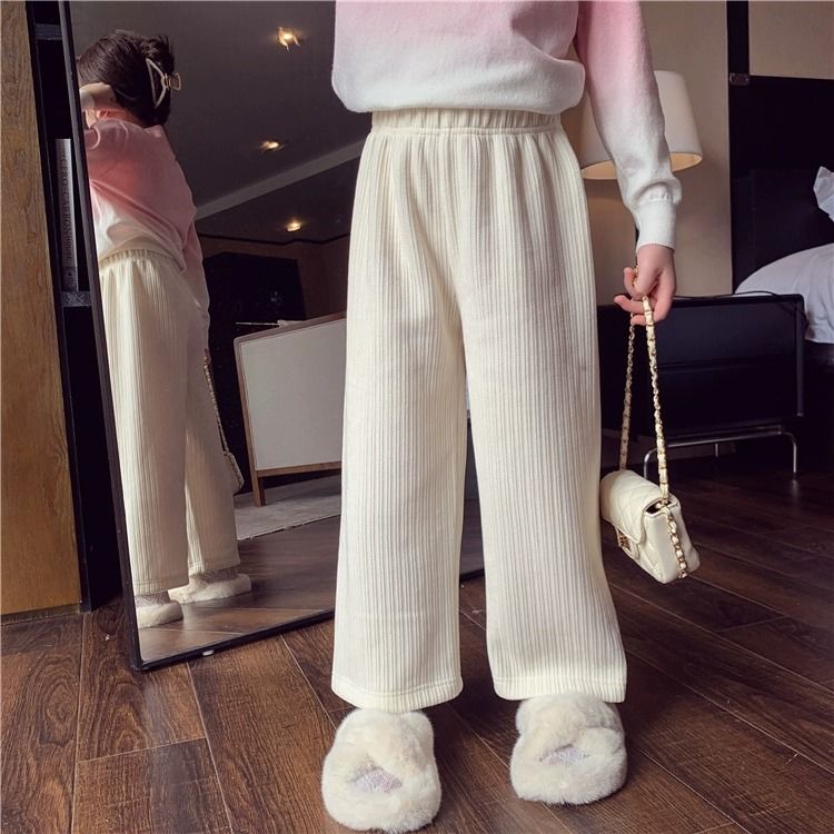 儿童春秋裤子2024中小童休闲裤宽松秋冬女童直筒裙雪尼尔韩版洋气