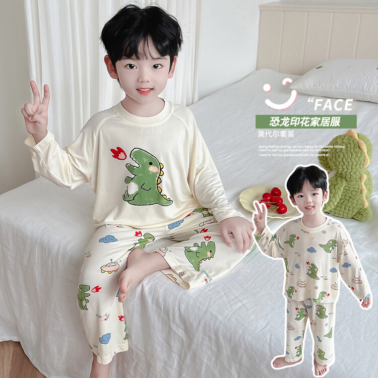 男童睡衣长袖秋季女童男孩宝宝夏季春秋薄款儿童家居服套装