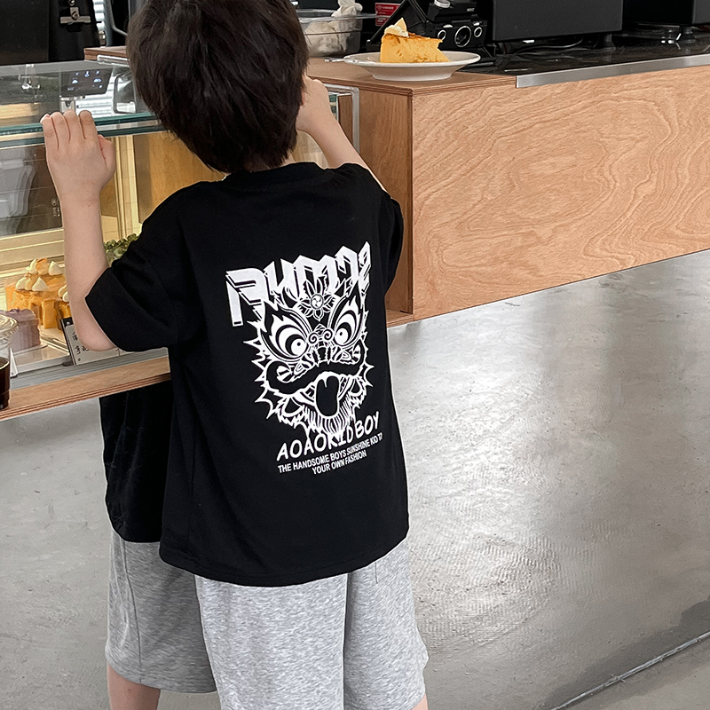 2025新款童装纯棉薄款上衣男孩红色体恤儿童夏装男童短袖T恤夏季